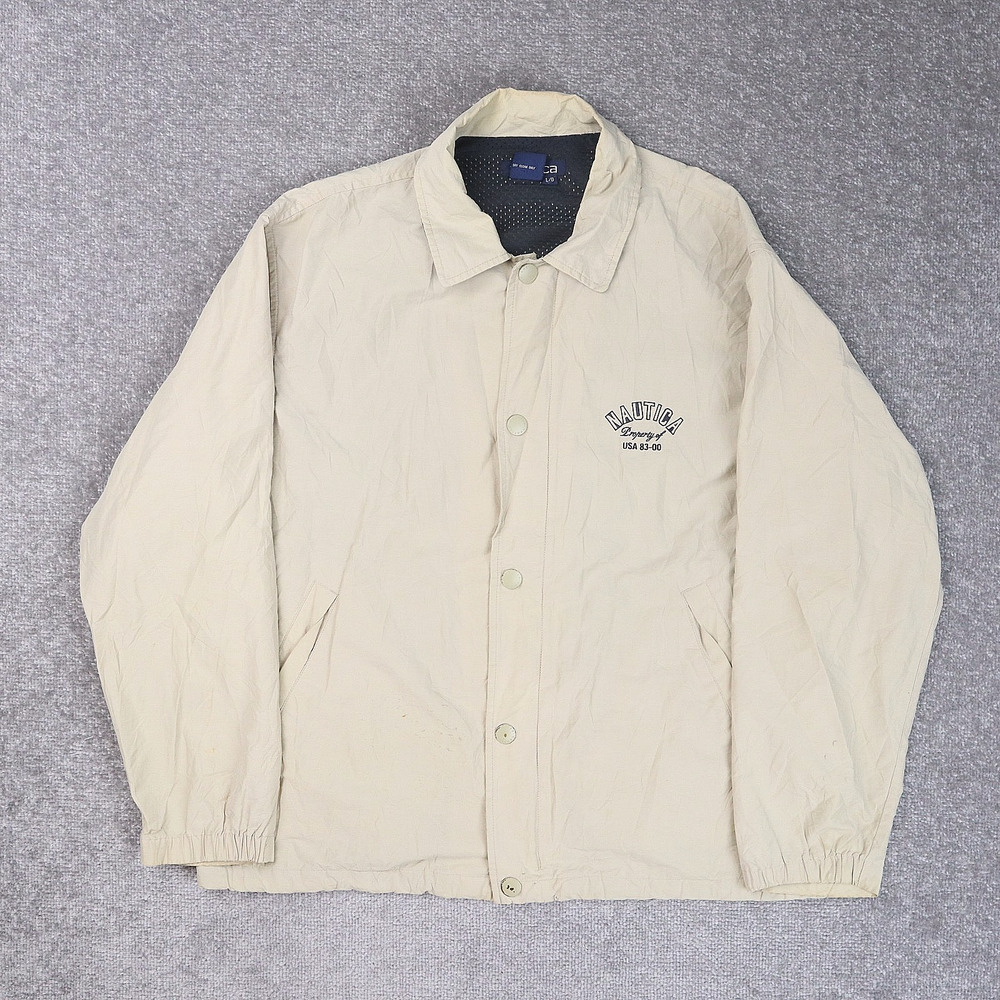 VTG 90s Nautica Snap Large Beige Long Sleeve Collared Windbreaker Jacket